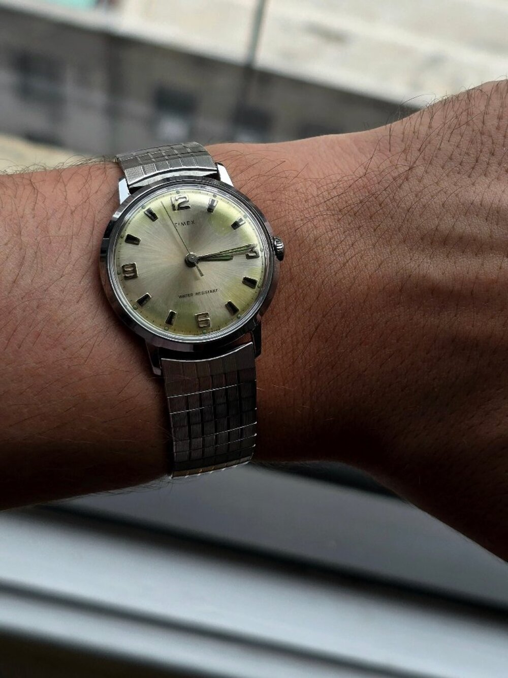 1969-1970 Timex Marlin, Unique Green Patina, Runs, 34mm, Britain, 2017 2470A Vtg